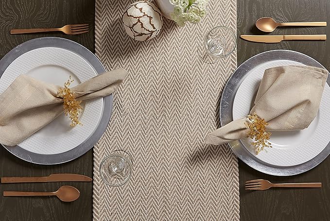 DII Woven Basic Tabletop Collection, Chevron Table Runner, 15x108, Stone