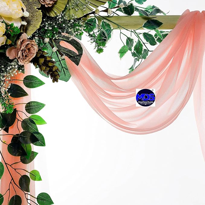 MDS Halloween Chiffon Draping Fabric - 2 Panel, 30" Wide x 30ft Long - Sheer Spooky Arbor & Canopy Drapery for Haunted House Backdrops, Party Ceilings, DIY Costumes & Themed Events - Peach