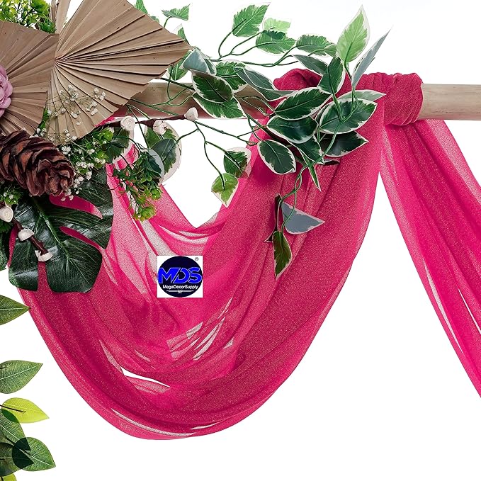 MDS Halloween Chiffon Draping Fabric - 2 Panel, 30" Wide x 100ft Long - Sheer Spooky Arbor & Canopy Drapery for Haunted House Backdrops, Party Ceilings, DIY Costumes & Themed Events - Hot Pink