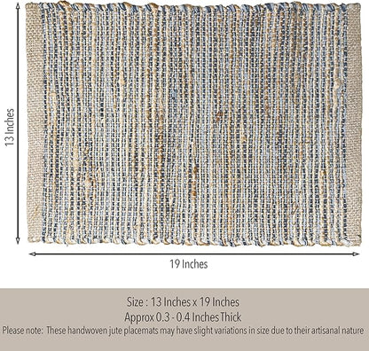 Chardin Home Natural Jute & Grey Placemats, Set of 4 – Rustic Handmade Boho Table Mats, 13x19 Inch Dining Table Placemats for Kitchen, Everyday Meals, Holidays, Farmhouse or Modern Table Décor