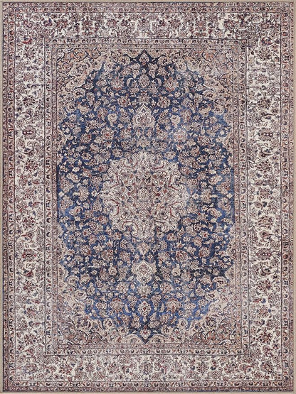 Bloom Rugs Washable Non-Slip 4' x 6' Rug - Dark Blue/Beige Traditional Medallion Area Rug for Living Room, Bedroom, Dining Room, and Kitchen - Exact Size: 4' x 6'
