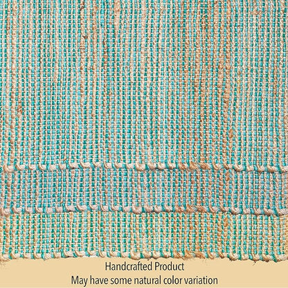 Chardin Home Natural Jute & Aqua Turquoise Placemats, Set of 4 – Rustic Handmade Boho Table Mats, 13x19 in Dining Table Placemats - Kitchen, Everyday Meals, Holidays, Farmhouse or Modern Table Décor