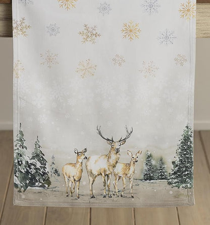 Maison d' Hermine Table Runner 100% Cotton Double Layer Table Runners 72 inches Long for Thanksgiving Christmas Decorations Home Kitchen Dining Party Wedding (Deer in The Woods, 14.5" x 72")