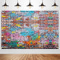 Colorful Graffiti Brick Wall Backdrop Banner - Abstract Street Art Photography Background for Hip Hop Party, 80s 90s Disco, Birthday Wedding Decor, Studio Props & Booth Supplies 98x65 Inch