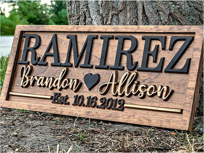 Bridal Shower Gift | Personalized Wedding Gift Last Name Established Sign | Anniversary | Engagement Gifts | Valentines Day Gift | Wood Wedding Sign | Name Heart Sign | Couples Gift