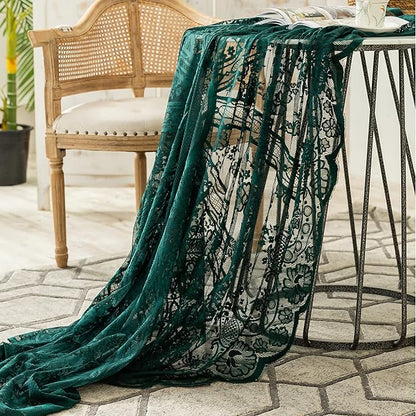 Gorgeous Round Lace Tablecloth,Vintage Floral Embroidered Table Cloths, Chic Round Table Cover for Wedding Banquet HolidayDinner Tables 60INCH (Vintage Green)