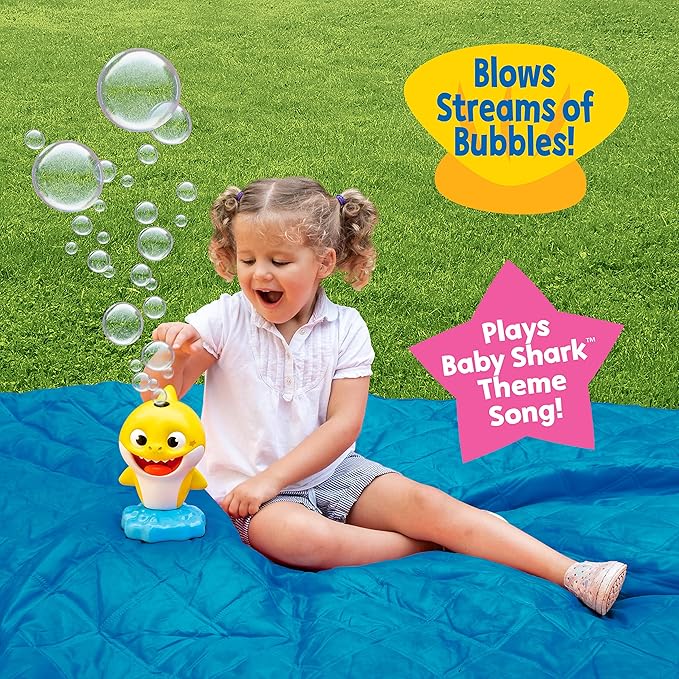 Little Kids Baby Shark NO Spill Musical Bubble Machine,Bubble Toy for Baby, Toddlers and,Amazon Toys Exclusive with 20oz of Extra Bubble Solution 91273E Multicolor