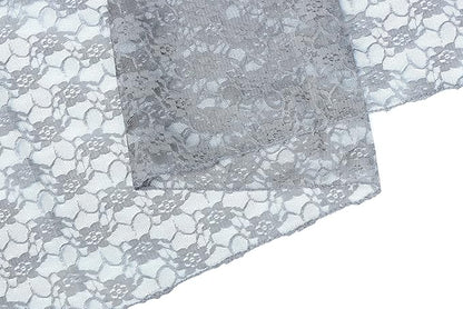 MDS Pack of 15 Wedding 12 x 108 inches Lace Table Runner for Wedding, Decorations for Birthday Parties, Banquets, Graduations, Engagements, and Runners fit Rectangle, Round Table- Silver Gray